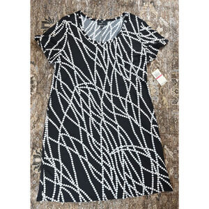 Ronni Nicole NWT Black White Pearls Chains Polka Dot Textured Mini Sheath XXL